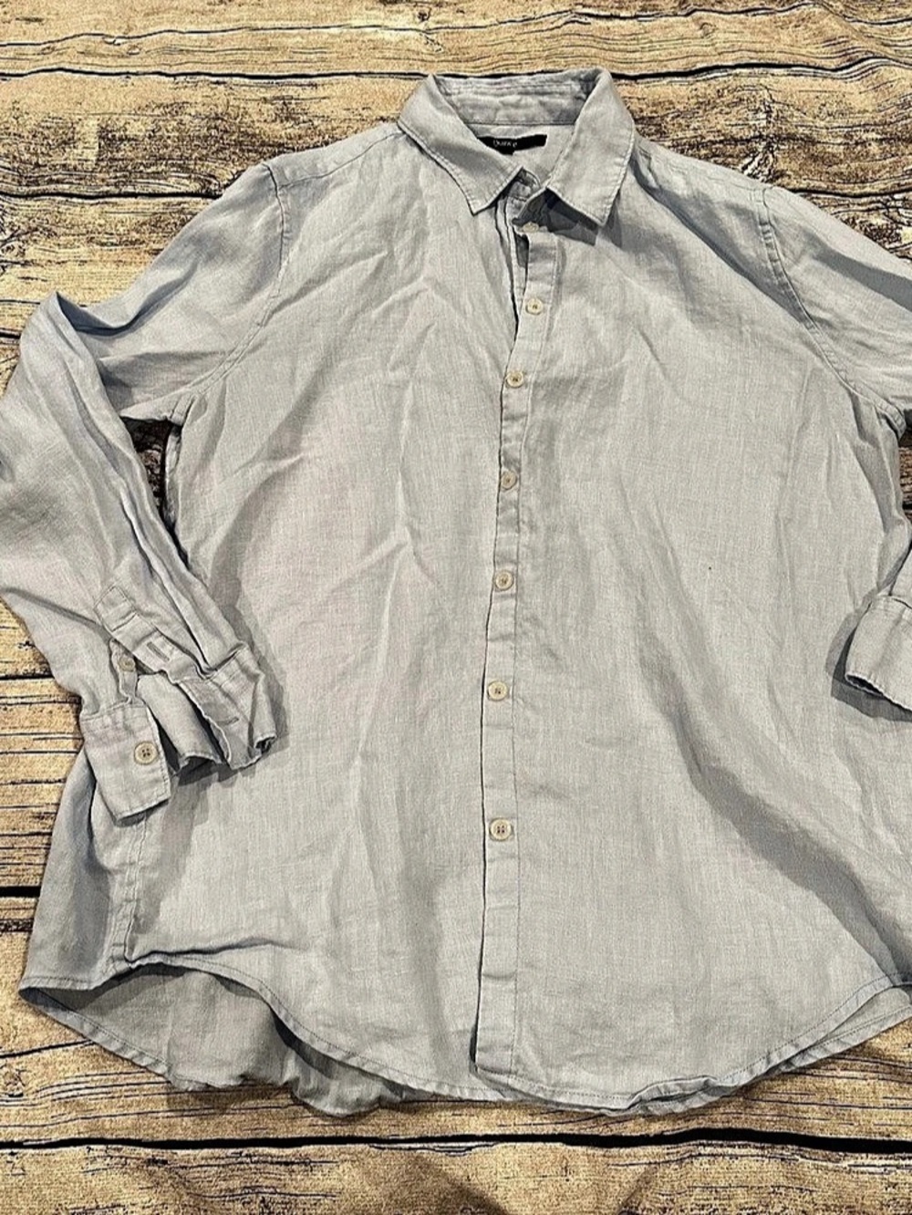 Quince 100% European Linen Long Sleeve Shirt Linen Button Down Shirt Blue Large